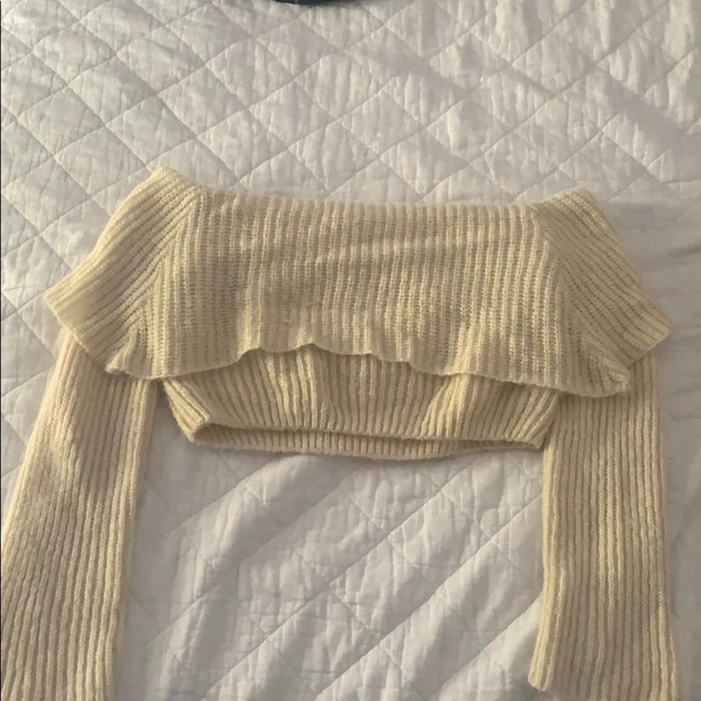Off the shoulder cropped sweater